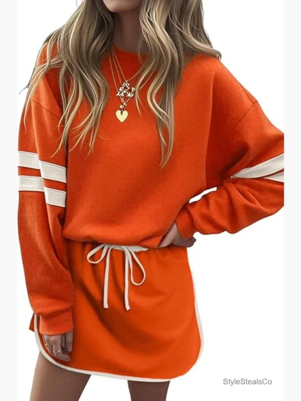 Striped 2 Piece Lounge Set Oversized Tracksuit Skort Matching Set
